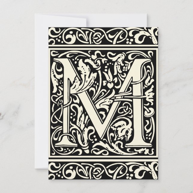Letter M mittelalterliche Monogram Art Nouveau Einladung (Vorderseite)