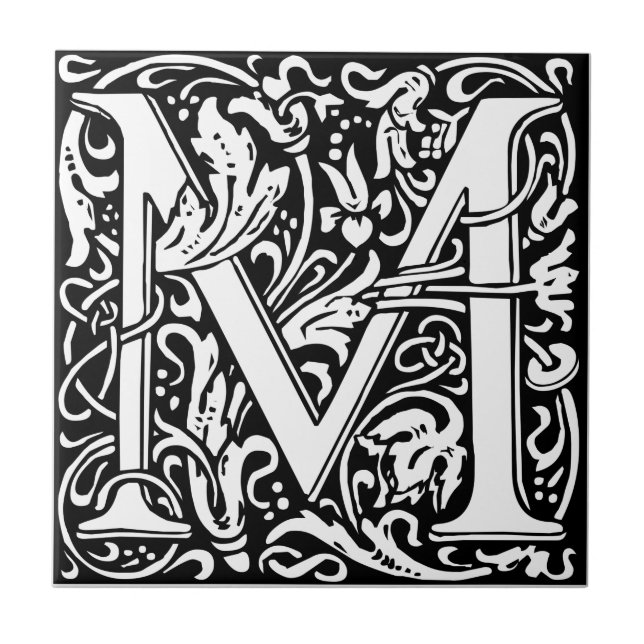 Letter M mittelalterliche Monogram Art Nouveau Fliese (Vorderseite)