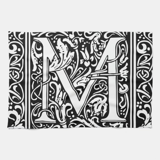 Letter M mittelalterliche Monogram Art Nouveau Handtuch (Horizontal)