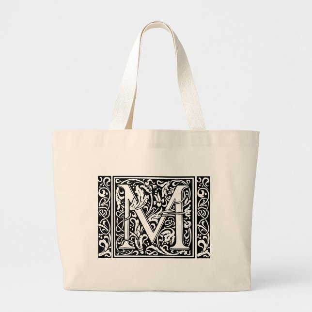 Letter M mittelalterliche Monogram Art Nouveau Jumbo Stoffbeutel (Vorne)