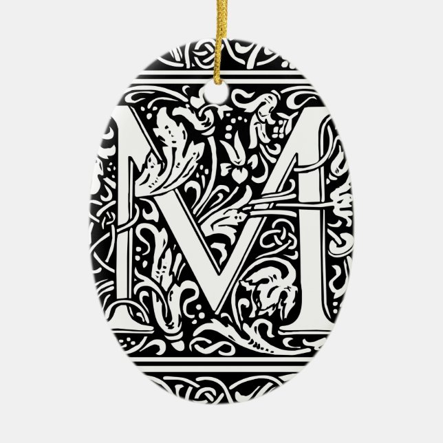 Letter M mittelalterliche Monogram Art Nouveau Keramik Ornament (Vorne)