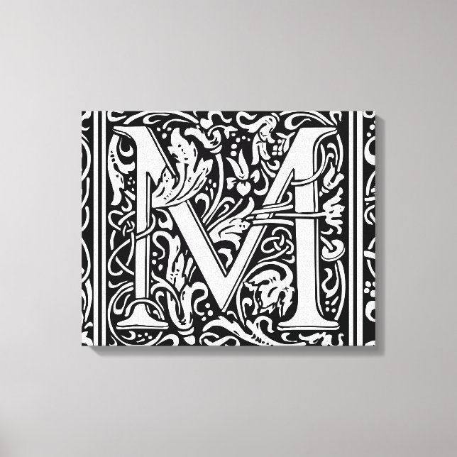Letter M mittelalterliche Monogram Art Nouveau Leinwanddruck (Vorderseite)