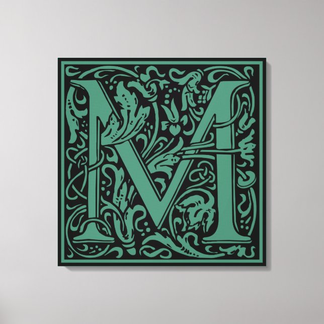 Letter M mittelalterliche Monogram Art Nouveau Leinwanddruck (Vorderseite)