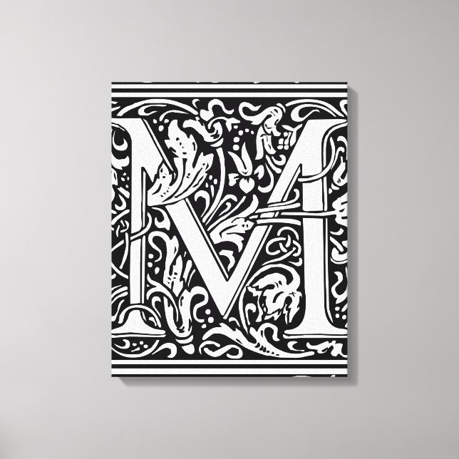 Letter M mittelalterliche Monogram Art Nouveau Leinwanddruck (Vorderseite)