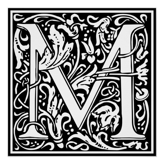 Letter M mittelalterliche Monogram Art Nouveau Poster (Vorderseite)