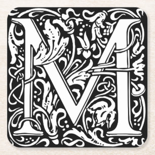 Letter M mittelalterliche Monogram Art Nouveau Rechteckiger Pappuntersetzer