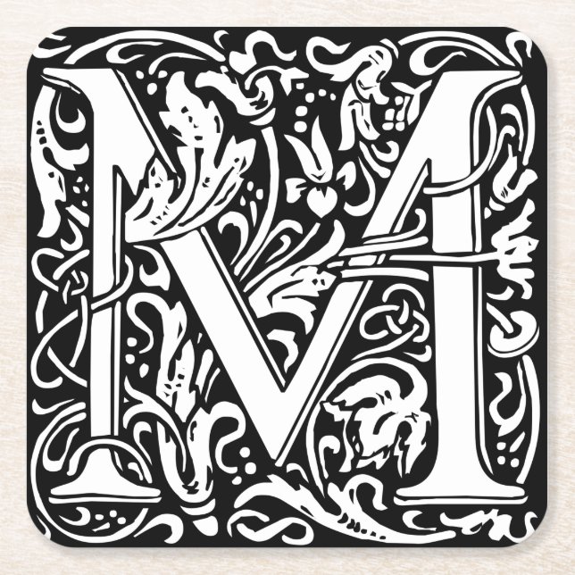Letter M mittelalterliche Monogram Art Nouveau Rechteckiger Pappuntersetzer (Vorderseite)
