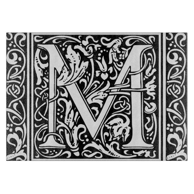 Letter M mittelalterliche Monogram Art Nouveau Schneidebrett (Vorderseite)