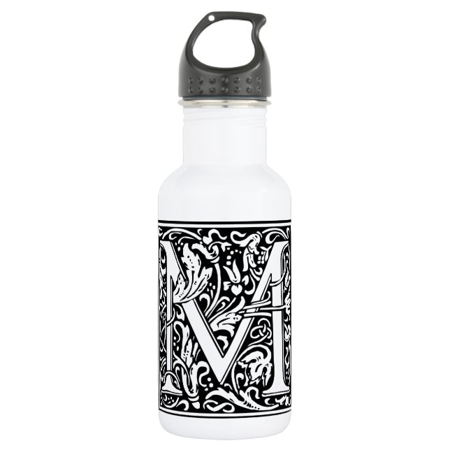 Letter M mittelalterliche Monogram Art Nouveau Trinkflasche (Vorderseite)