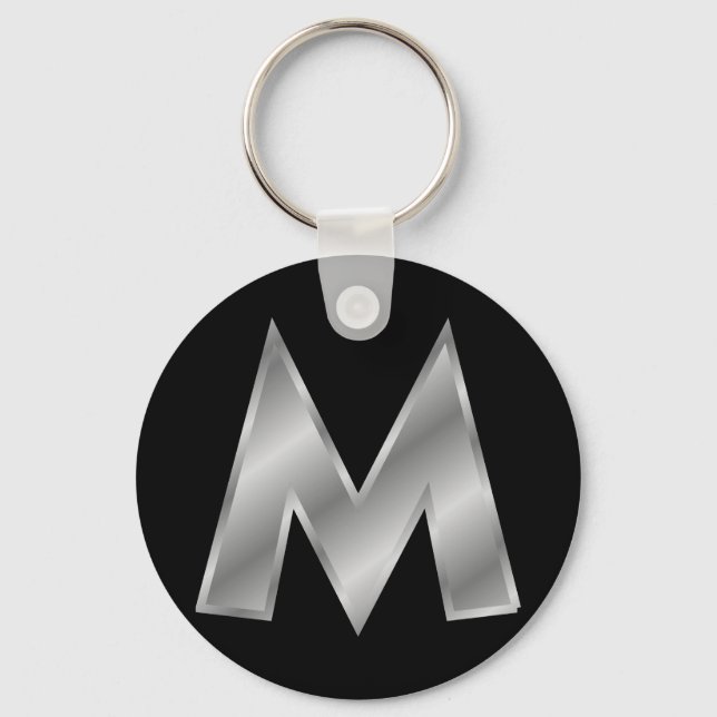 Letter M Monogram 2.25" Basic Button Schlüsselanhä Schlüsselanhänger (Vorderseite)