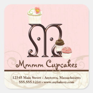 Letter M Monogram Cupcake Logo Business Labels Quadratischer Aufkleber