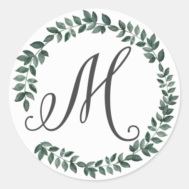 Letter M Monogram Minimalistisch Botanischer Leaf  Runder Aufkleber (Vorderseite)