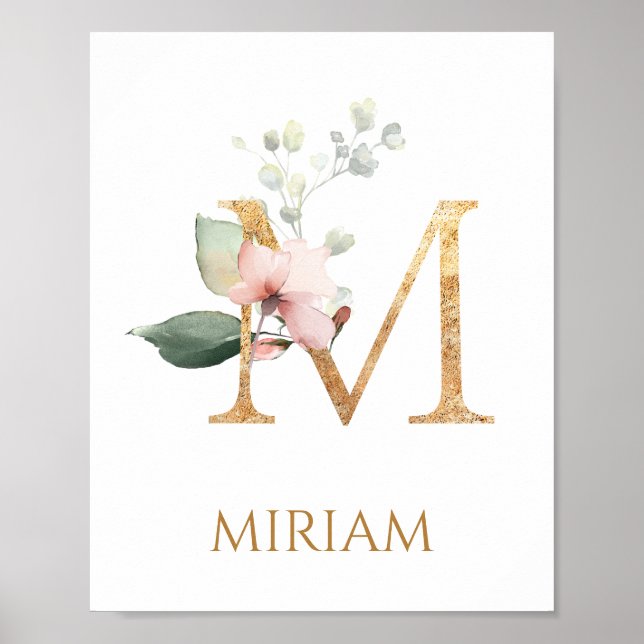 Letter M Monogram Pink Peach Rose Kinderzimmer Pos Poster (Vorne)