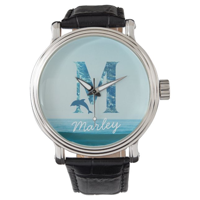 Letter M Ocean Pattern Armbanduhr (Vorderseite)