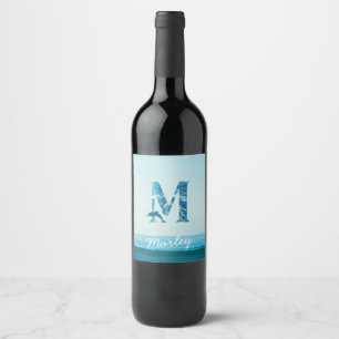 Letter M Ocean Pattern Weinetikett