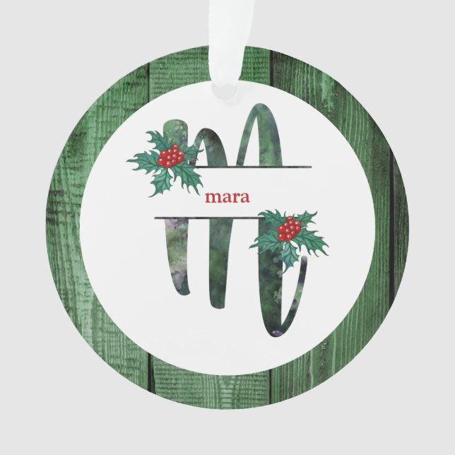 *~* Letter M Rustikales Weihnachtsfest FOTO Holz A Ornament (Vorderseite)