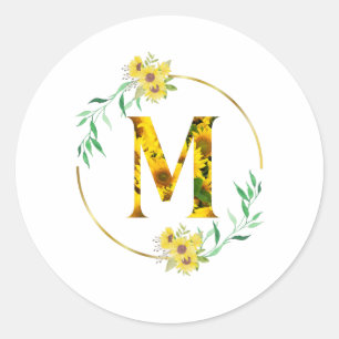 Letter M Sunflower pattern  Runder Aufkleber