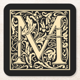 Letter M Vintag Erster Buchstabe Sepia Beige auf s Rechteckiger Pappuntersetzer