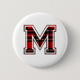 Letter M Vorname Monogram Initial Tartan Print Button
