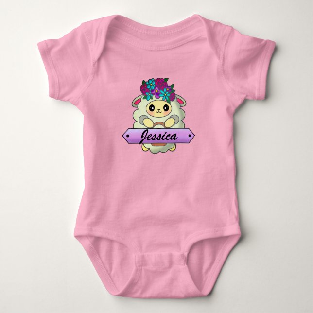Letter Monogram Happy Blume Sheep Niedlich Baby Strampler (Vorderseite)