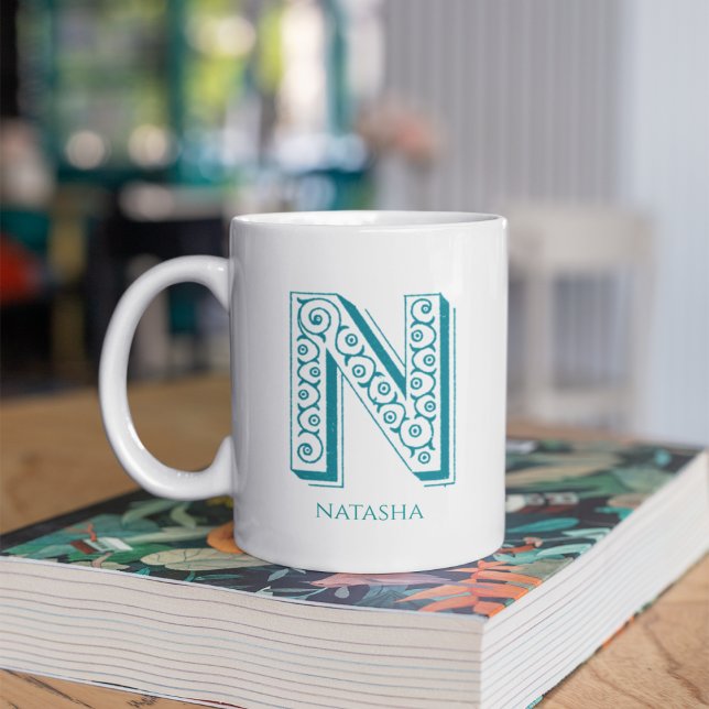 Letter N Aquamarin Monogram Moderner Name Kaffeetasse (Von Creator hochgeladen)