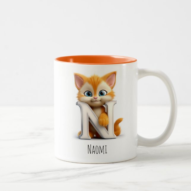 Letter N Cat Alphabet Monogram Coffee Tasse (Rechts)