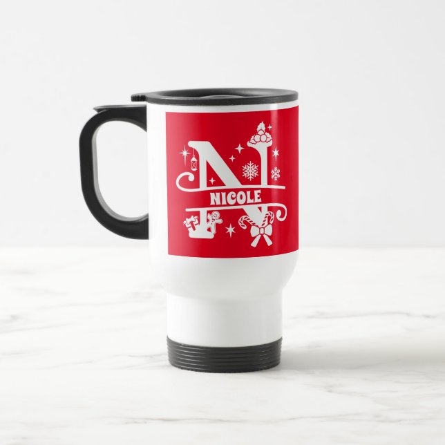 Letter N Christmas Monogram, Anfangsname Rot Reisebecher (Links)