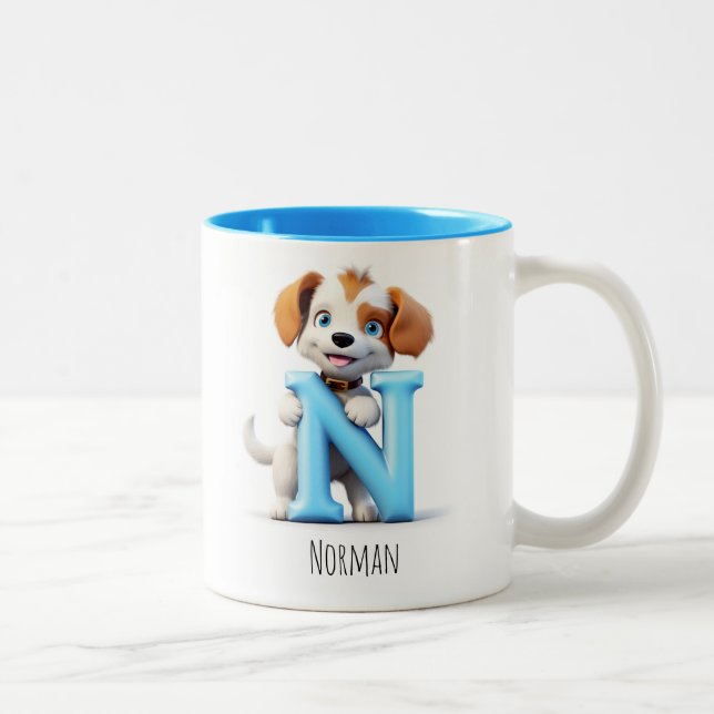 Letter N Dog Alphabet Monogram Coffee Tasse (Rechts)