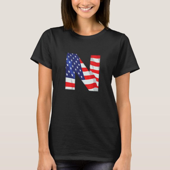 Letter N Hauptstadt Alphabet US-amerikanisches Fla T-Shirt (Vorderseite)