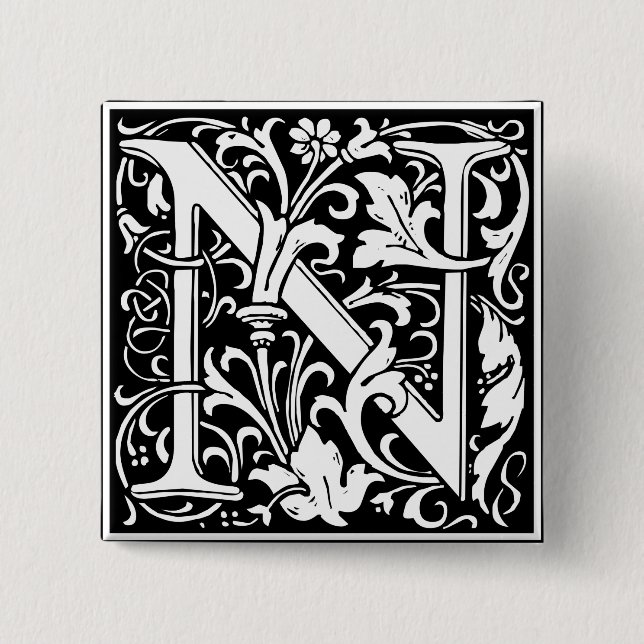 Letter N Mittelalterliche Monogram Art Nouveau Button (Vorderseite)