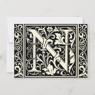 Letter N Mittelalterliche Monogram Art Nouveau Einladung