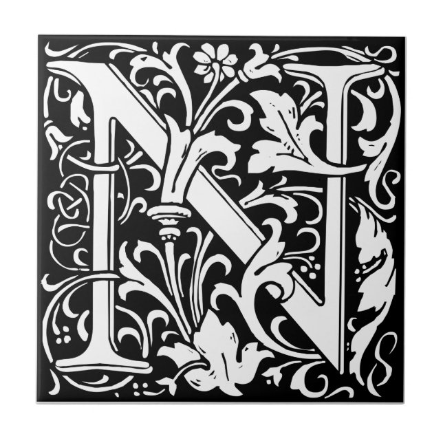 Letter N Mittelalterliche Monogram Art Nouveau Fliese (Vorderseite)