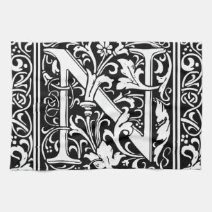 Letter N Mittelalterliche Monogram Art Nouveau Handtuch