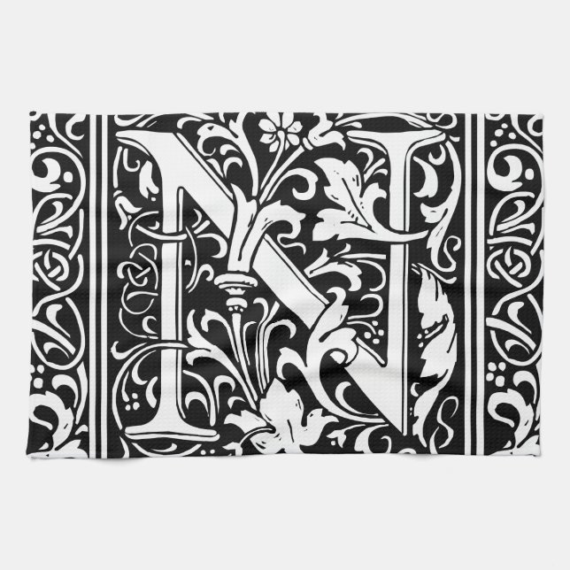 Letter N Mittelalterliche Monogram Art Nouveau Handtuch (Horizontal)