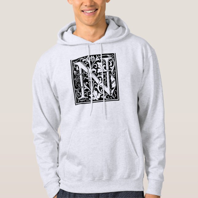 Letter N Mittelalterliche Monogram Art Nouveau Hoodie (Vorderseite)