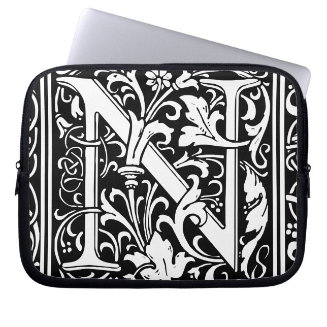 Letter N Mittelalterliche Monogram Art Nouveau Laptopschutzhülle (Vorderseite)