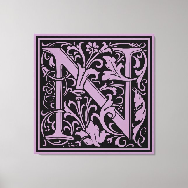 Letter N Mittelalterliche Monogram Art Nouveau Leinwanddruck (Vorderseite)
