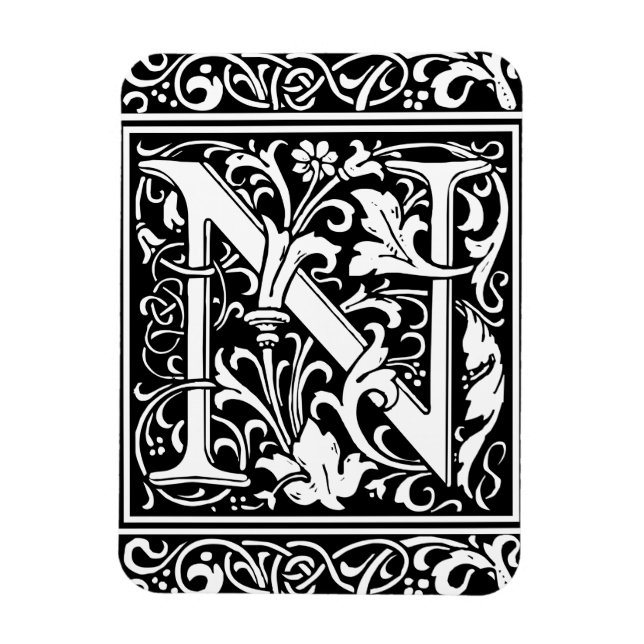 Letter N Mittelalterliche Monogram Art Nouveau Magnet (Vertikal)