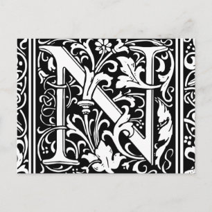 Letter N Mittelalterliche Monogram Art Nouveau Postkarte