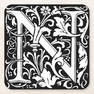 Letter N Mittelalterliche Monogram Art Nouveau Rechteckiger Pappuntersetzer