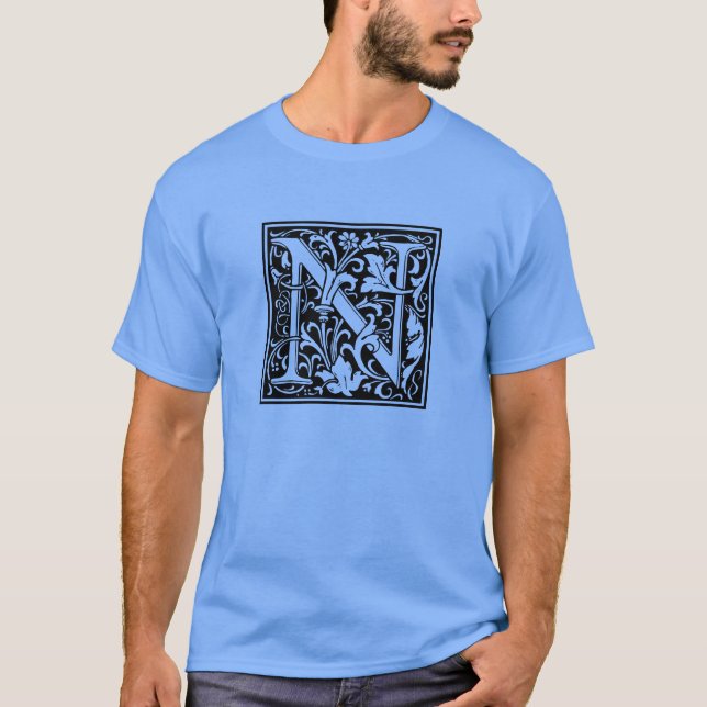 Letter N Mittelalterliche Monogram Art Nouveau T-Shirt (Vorderseite)