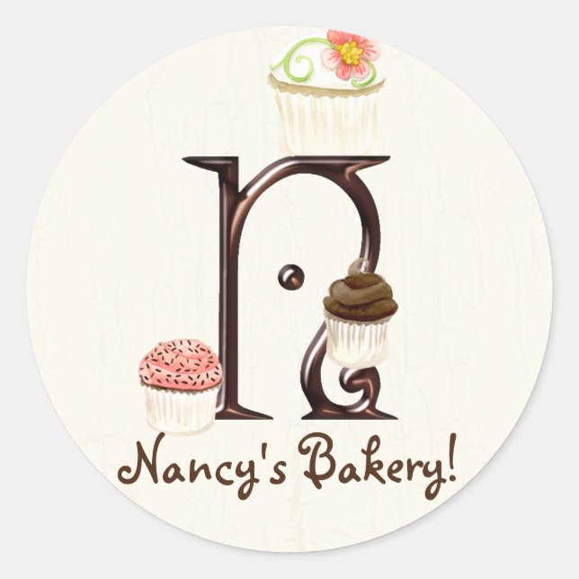 Letter N Monogram Cupcake Logo Business-Aufkleber Runder Aufkleber (Vorderseite)