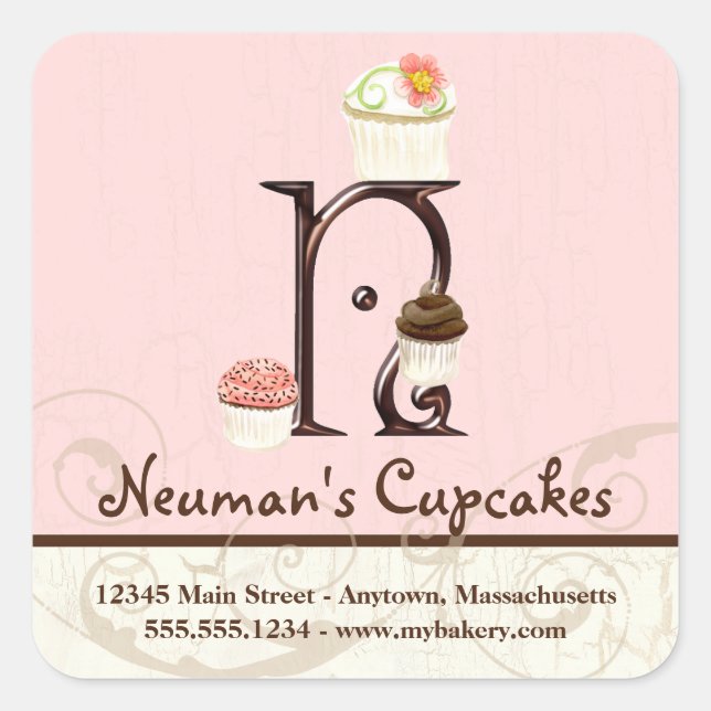 Letter N Monogram Cupcake Logo Business Quadratischer Aufkleber (Vorderseite)