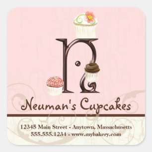 Letter N Monogram Cupcake Logo Business Quadratischer Aufkleber
