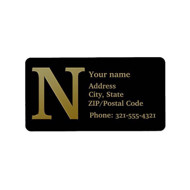 Letter N Monogram Gold Address Label Adressaufkleber (Vorne)