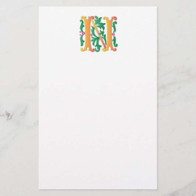 Letter N Monogram-Lilie Briefpapier (Vorderseite)