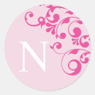 Letter N Monogram Pink Wedding Umschlag Aufkleber