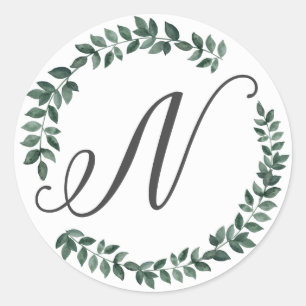Letter N Monogramm Minimalistischer botanischer Le Runder Aufkleber