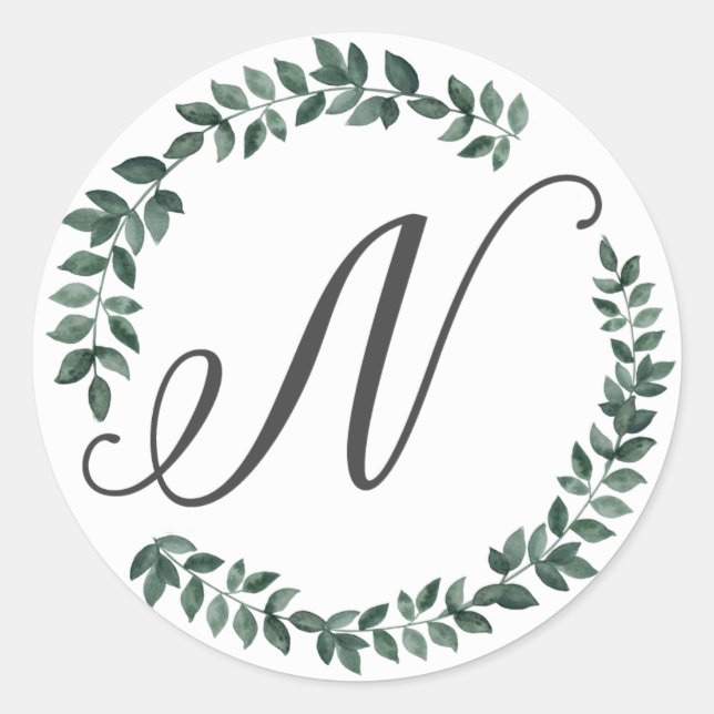Letter N Monogramm Minimalistischer botanischer Le Runder Aufkleber (Vorderseite)