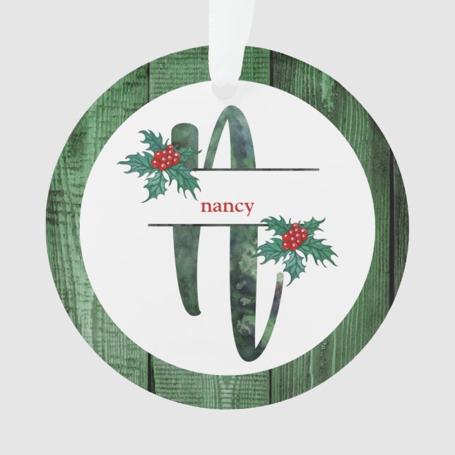 *~* Letter N Rustikales Weihnachtsfest FOTO Holz A Ornament (Vorderseite)